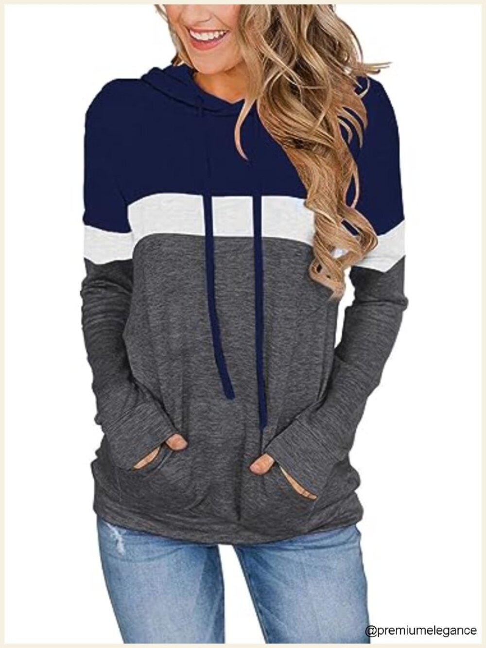Color Block Hoodie Long Sleeve Pullover Drawstring Hood Kangaroo Pocket